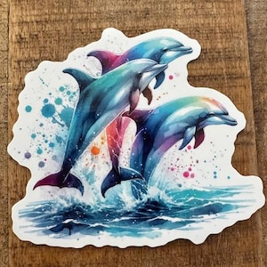 Vinyl sticker, laptop decal, boho, ocean, dolphin, watercolor, sea, underwater, trendy, cute, decor, sticker, decal, rainbow, dolphins, hot