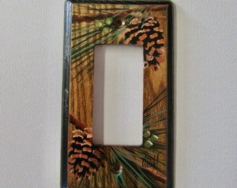 GFI/Rocker Wall Plate  pine cone design wood Slider outlet