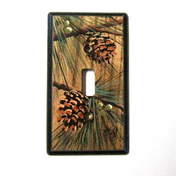 Single Switch /Toggle wood switch plate. pine cone design