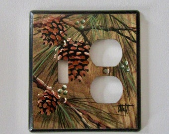 Switch Outlet   Combo Wall Plate    Pine Cone design Switch