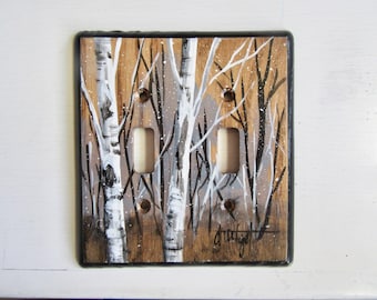 Double Switch Plate  Birch Tree design