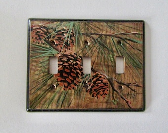 Triple Switch Plate/Wallplate    in Pine Cone Design
