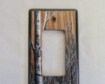 GFI.  Slider   Outlet  Electrical Plug Outlet  Electric WallPlate  Birch Trees