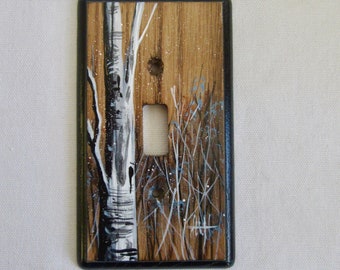 Single switch wooden switch plate birch tree design