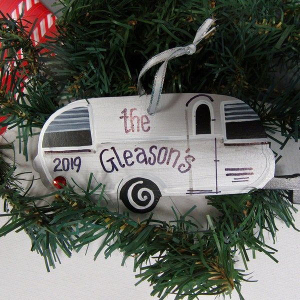 Airstream style camper ornament  personalized