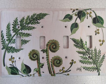 Four Switch Wall Plate hand painted  Fern Design