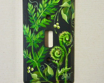 Ferns Switch Plate  Hand Painted wood switch plate Victorian Design