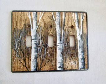 Triple Switch Plate  Birch Trees design