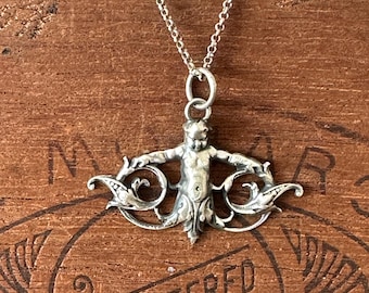 アンティーク アール ヌーボー スターリング シルバー ネックレス 天使