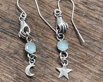FORTUNE TELLER Artisan Handmade Sterling Silver and Gemstone Earrings Featuring Milky Blue Chalcedony