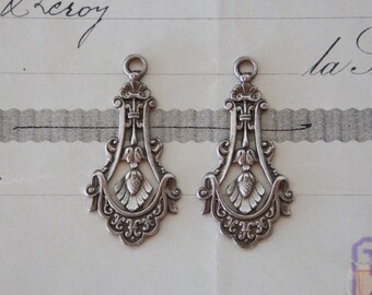 PAIR Solid Silver Antique French Art Nouveau Earring Pendant Drops