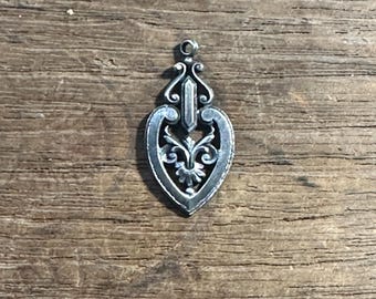 Vintage French SILVER PLATED Brass Stamping/Antique Style/Pendant/Earring Drop/Ornate/Victorian/Art Nouveau/French Findings