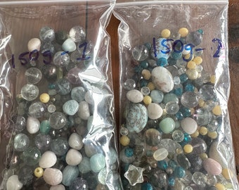 DESTASH Lot of Mixed Gemstone Beads and Manufactured Beads - Glass, Crystal, Huge Variety 150 grams Two Lots