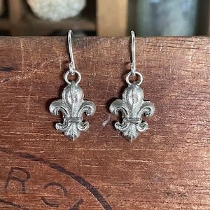 Handmade Earrings Sterling Silver Antique French Style Fleur de Lys Earrings or Necklace