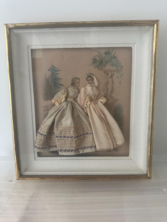 Antique French 1878 Dressed Fashion Print Hand Sewn Gravure De