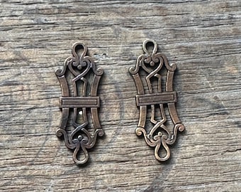 French Brass Stamping Finished Component - PAIR Ornate Connectors