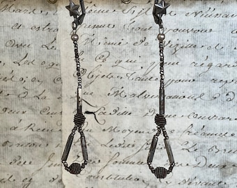 Antique Assemblage Earrings With Georgian Era 18th Century Cut Steel Beaded Tassels