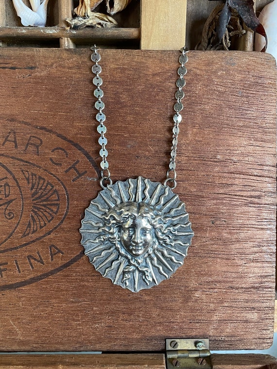 Handmade Sterling Silver Necklace With Louis XIV Style Apollo 