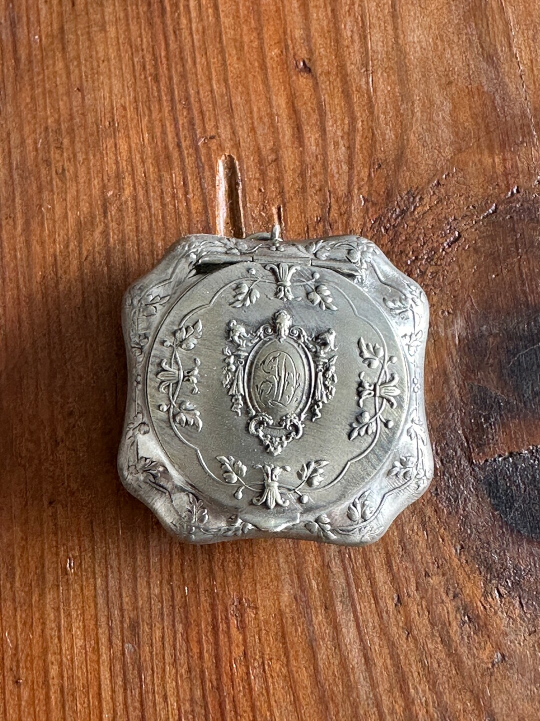 Antique French Powder Compact: Mirrored Silver Plated Chatelaine, Art ...