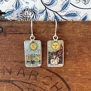 Handgemaakte Sterling Zilver 925 Tarot Oorbellen Rider Waite Deck Kies uw kaarten