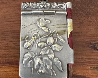 Antique French Silver Plated Art Nouveau Carnet de Bal Dance Card Notebook Aide de Memoire