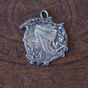 Solid Silver Bohemian Woman Forest Goddess Art Nouveau Woman Charm Pendant