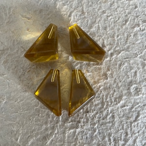Vintage Antique Mid Century Yellow Amber Leaded Glass Geometric Drops Pendants