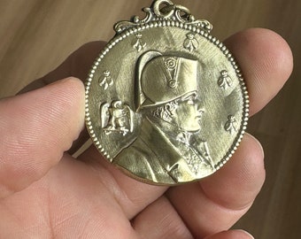 Antique French Brass Mirror/Slide Pendant Chatelaine Pocket Mirror Napoleon Bonaparte