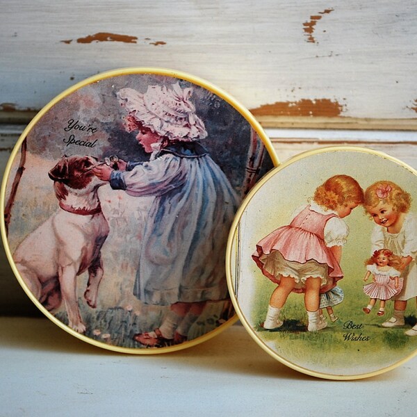 Vintage Round Celluloid Nesting Boxes set of Two