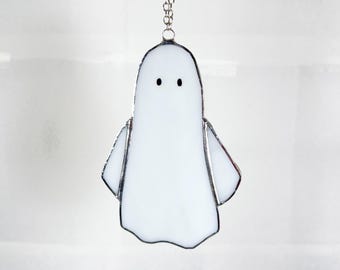 Handmade Stained Glass Ghost Suncatcher | Stained Glass Halloween Decoration | Spooky Stained Glass