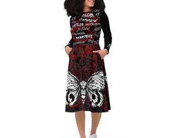 Red, Black & White Stripes All-over Print Long Sleeve Midi Dress (up to 6X)  - Etsy