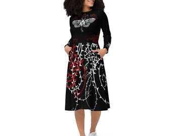 Vestido midi de manga larga con estampado integral SCORPION MOTH