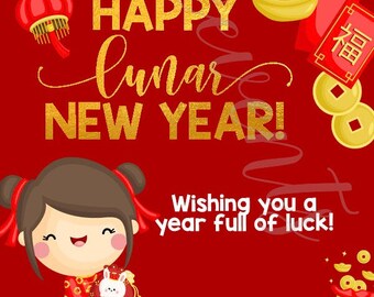 LNY Dragon Favor Box Stickers - Girl