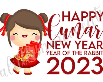 LNY Rabbit Favor Box Stickers - Girl