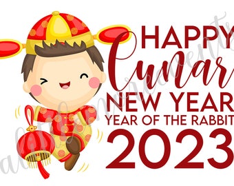 LNY Rabbit Favor Box Stickers - Boy