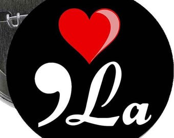 I Love Kamala (comma-la) 2.25" Pinback for Jackets, Backpacks, etc.