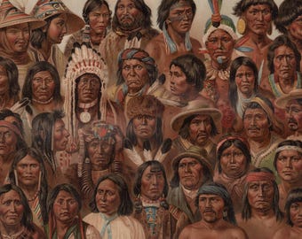 Antique Ethnographic Portrait Print: Original 1890s Lithograph of People of Americas from Meyers Konversations-Lexikon
