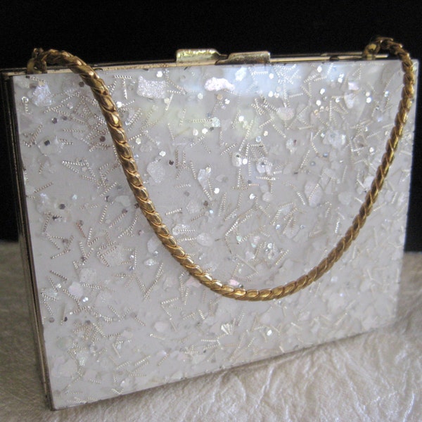 Compact Purse Carryall Confetti Lucite 1950s Vintage