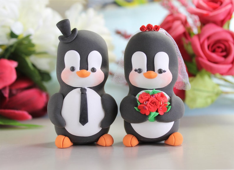 Custom Penguin cake toppers wedding LARGER size bride | Etsy