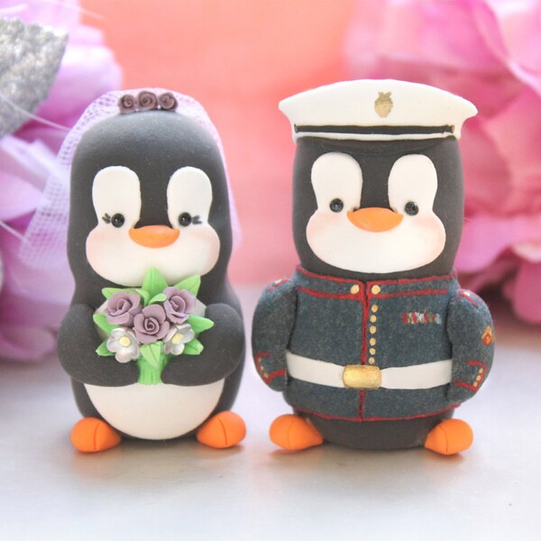 Wedding cake toppers Military Penguins - Marine Army dress blue jacket - with hat -RESERVED TO Jourden Ashi