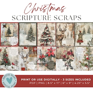 Christmas Scripture Scraps, Bible Junk Journal Printable, Christmas Bible Study, Christmas Bible Journaling, Bible Verse Printable Wall Art