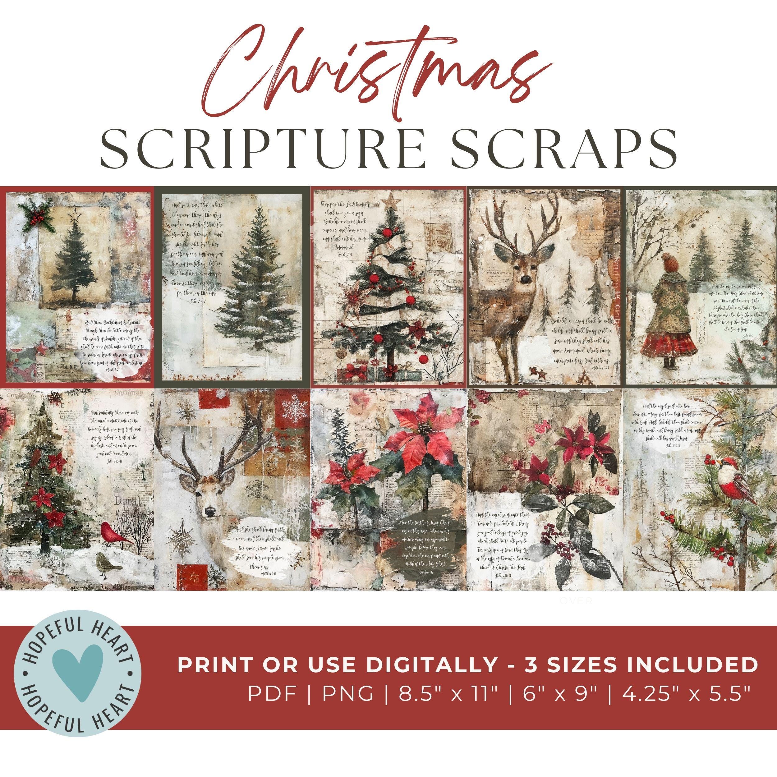 Christmas Scripture Scraps, Bible Junk Journal Printable, Christmas Bible Study, Christmas Bible Journaling, Bible Verse Printable Wall Art