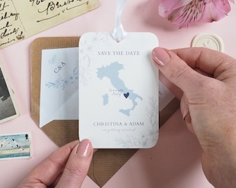 Floral Map Luggage Tag Save the Date: Personalised Destination Wedding