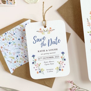 Wildflower Save the Date Tag, Floral Wedding Save the Date, Meadow Florals, Personalised Save the Date Tag, Garden Wedding, Boho Wedding