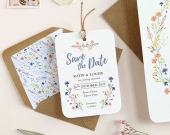 Wildflower Save the Date Tag, Floral Wedding Save the Date, Meadow Florals, Personalised Save the Date Tag, Garden Wedding, Boho Wedding