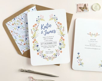 Wildflower Wedding Invitations Personalised 5x7 Floral Garden Wedding  Invite