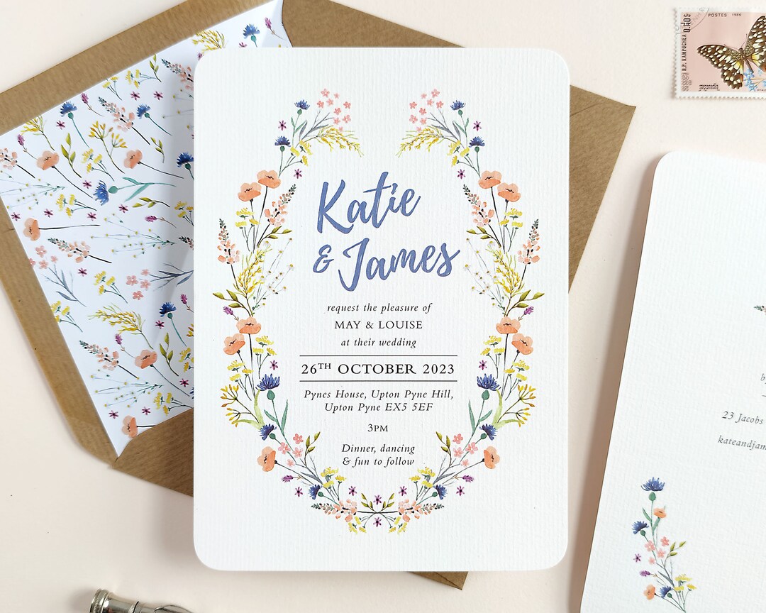 Wildflower Wedding Invitations Personalised 5x7 Floral Garden Wedding