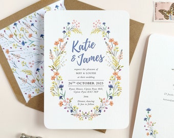 Wildflower Wedding Invitations - Personalised -  5x7 Floral Garden Wedding Invite