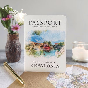 Custom Venue Illustration Passport Wedding Invitations - Destination Wedding Invite - Venue Illustration Passport Invite Custom Venue Design