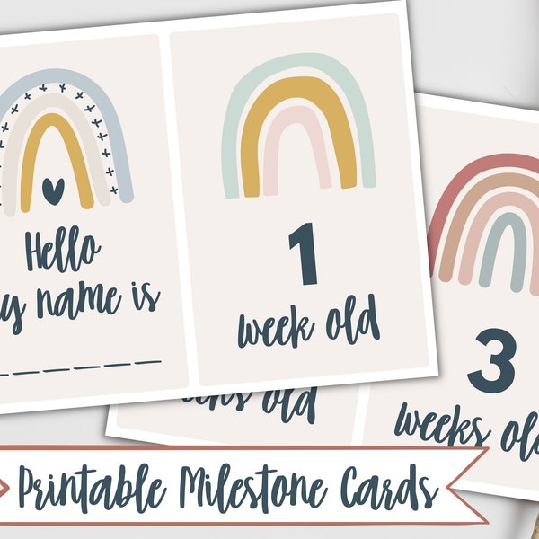 Baby Milestone Cards Printable, Neutral Rainbow Milestone Cards, Baby Monthly Milestone Printables